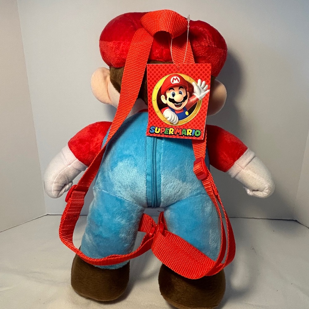 Super Mario Plush Backpack Red Blue‎ Overalls Nintendo Licensed Kids Toy - Picture 2 of 7